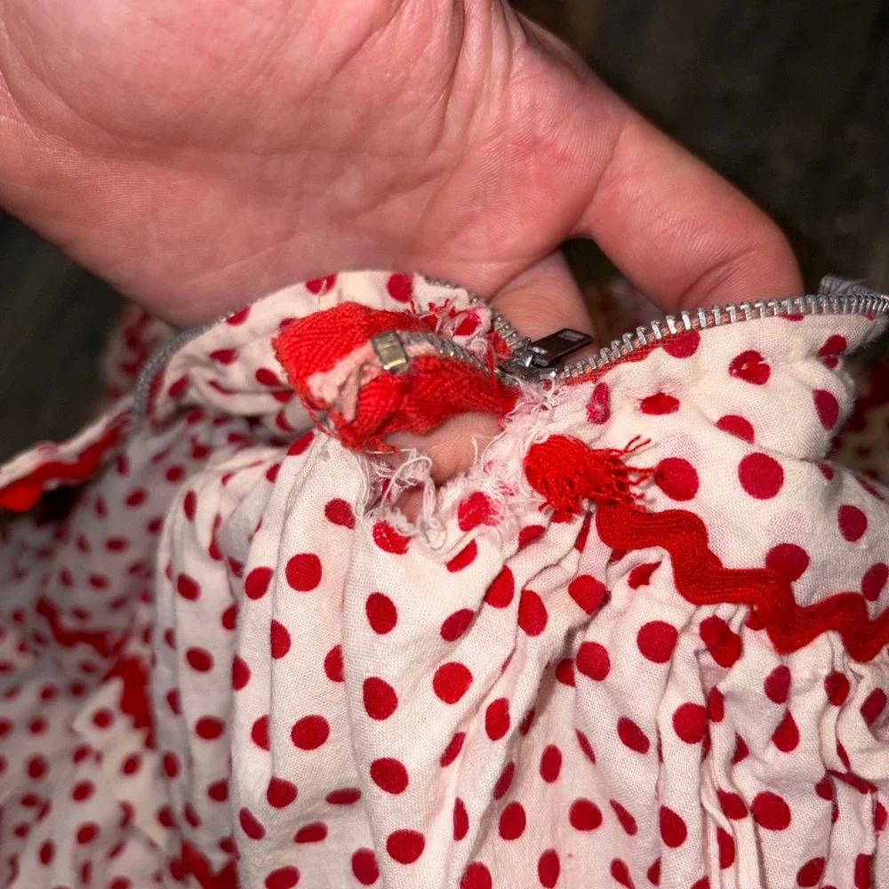 Vintage Kids Red Polka Dot Tiered Ruffle Skirt Ric Rac Trim Costume Retro